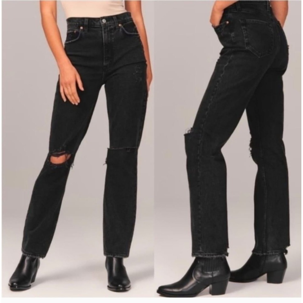 Abercrombie Fitch The 90s Relaxed Curve Love Jeans Black High Rise Ripped